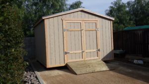 12 x 12 Tall Peak with optional double shed doors and wood ramp